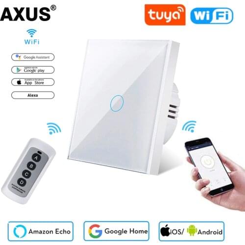 AXUS EU Standard Tuya Smart Life 1 Gang 1 Way WiFi Wall Light Touch Switch for Google Home Alexa Voice Control No Need Neutral