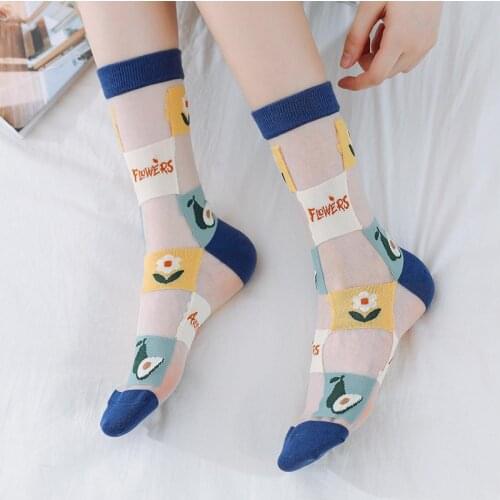 Fashion Funny Fruit Floral Women Crystal Socks Ultra Thin Lace Girls Elastic Socks Romantic Transparent Elastic Socks Female Sox