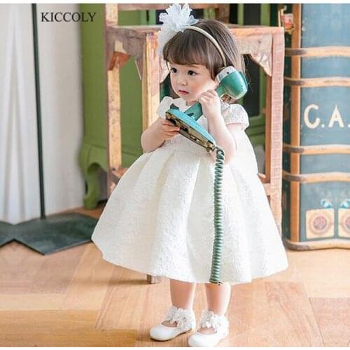 2017 New Baby Girl Dress White Beaded Bow Ball Gown 1 Years Baby Girls Birthday Dresses Vestido Infant baptism Christening dress