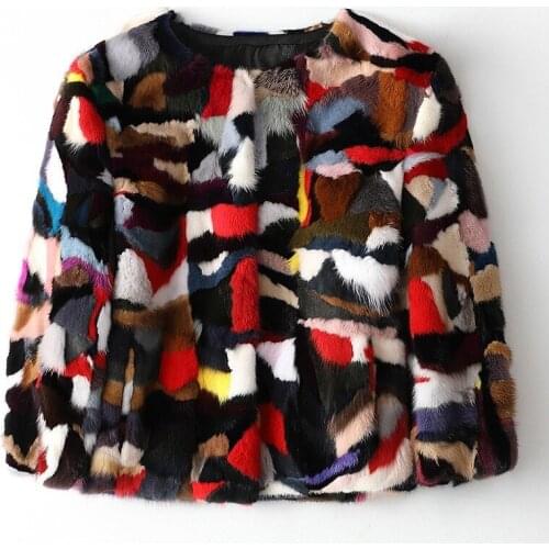 New Fashion Mix Mink Coat Female Color Mink Fur Short Casual Fur Coat Womens Coats Winter Faux Fur O-Neck Leopard Coat