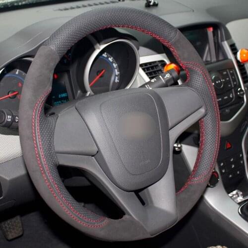 Hand-stitch Black Genuine Leather Black Suede Steering Wheel Cover For Chevrolet Cruze