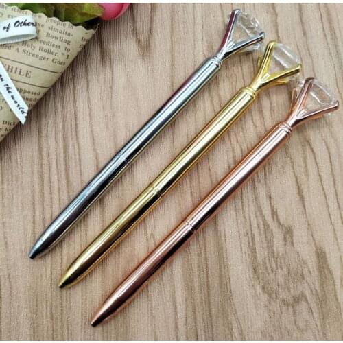 Wholesale 100pcs/lot Big Diamond Ballpoint Pens Metal Luxury Crystal Ball Point Pens For Business School Office Supplies