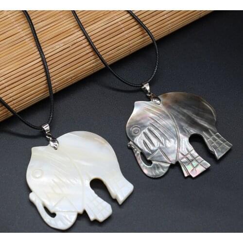 Natural Shell Animals Pendant Necklace Cute Elephant Shell Pendant Necklace for Women Jewelry Gift Length 55+5cm Size 50x55mm