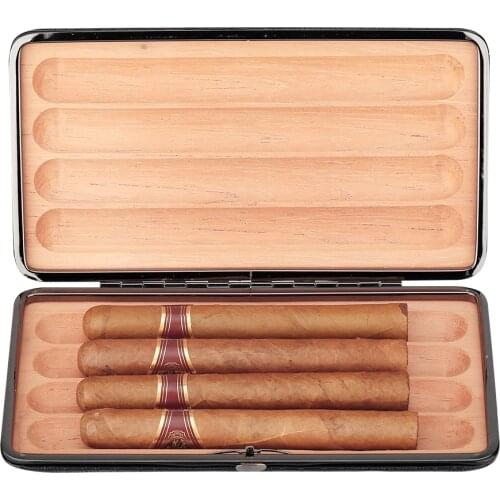 PIPITA Portable Travel Humidor, Leather Cigar Humidor Cedar Wood Lined with Humidifier for 4 cigars (Cigars not included)