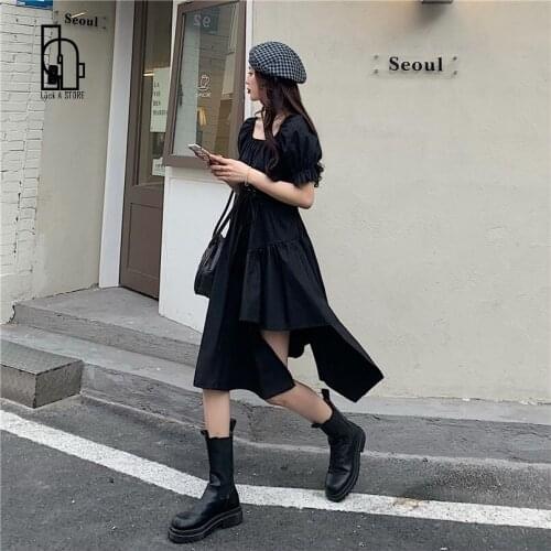 Luck A One Piece Korean Bandage Black Elegant Dresses Women Casual Short Sleeve Sexy Midi Dress Office Ladies 2021 Summer Chic