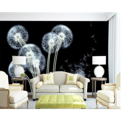 Custom Wall Mural Wallpaper Black dandelion Transparent flowers modern fashion personality background wall wallpaper Beibehang