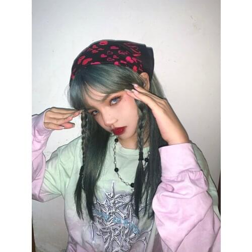 Ruibbit New Arrival Hot Girl Punk Gothic Japanese Harajuku Heart-shaped Print Scarf Headscarf