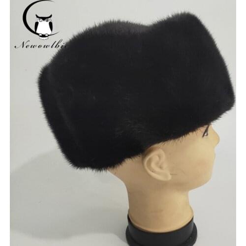 Real mink hat winter mens warm caps whole piece mink fur hats Winter warm outdoor hat Travel Sports Hats For Men Snow Caps