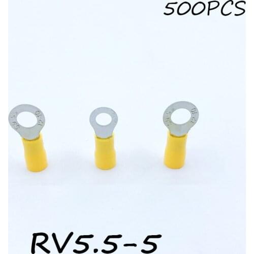 Ring Insulated Connector Terminal Block 50PCS RV5.5-5 Yellow Cable Wire Electrical Crimp Terminator A.W.G 12-10 Cap