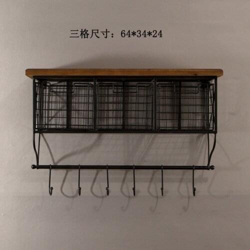 Modern wall rack storage rack lattice wall hanging kitchen finishing shelf bedroom living room storage rack iron wood