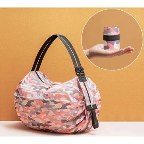 Big Size Thick Nylon Large Portable Shoulder Womens Handbags Folding Pouch Shopping Bag Foldable Print Eco Friendly Ladies Bags