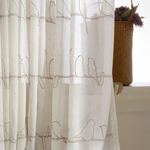 American Country Bird Embroidered Window Curtains Linen Volie Screen Tulle Curtains for Living Room Cortinas Rideaux CL-140