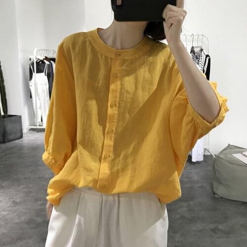 Women Blouse Summer Long Sleeve Cotton Linen 2020 Ladies Baggy Blouse Tee blouse Tops Plus Size S-L Womens Tops And Blouses