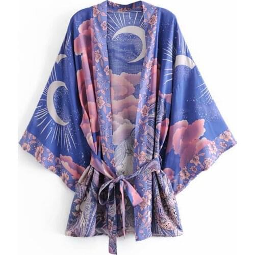Boho Floral Print Tops Women Shirts Sashes Batwing Sleeves V Neck 2021 Fashion Autumn Slim Casual Vintage Chic Crop Top Robe