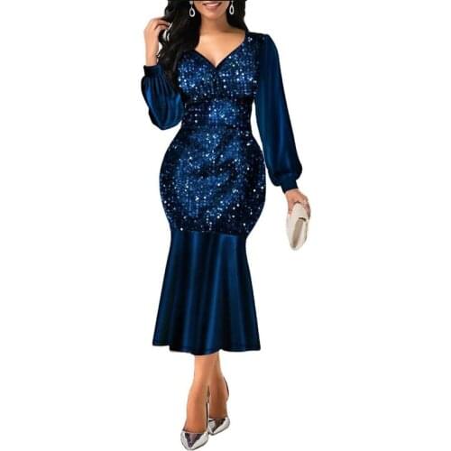 Women Dress 2021 Summer Elegant Sexy V Neck Sequine Evening Wedding Party Dress Plus Size High Waist Bodycon Mermaid Dresses 5XL