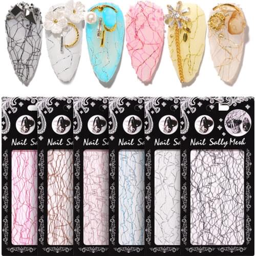 1Pcs 3D Mesh Nail Sticker Gold Silver Net Line Tape on Nails Holo Adhesive Silk Foil DIY Tip Design Glitter Nail Art Decorations