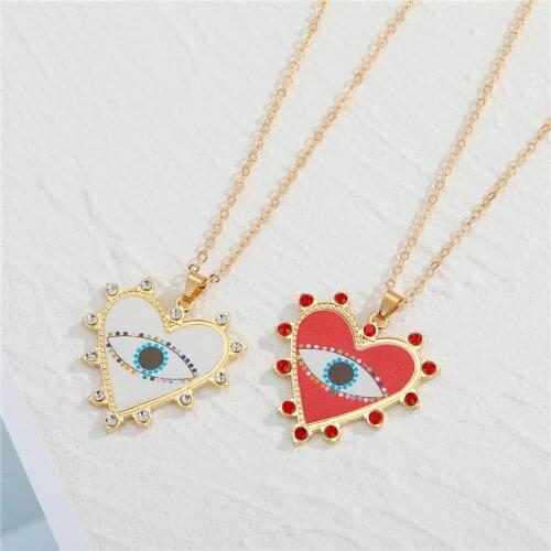 1 PC Metal Heart Lucky Eye Necklace For Women Gift Jewelry Fashion Vintage Color Zircon Geometric Eye Necklace Clavicle Chain