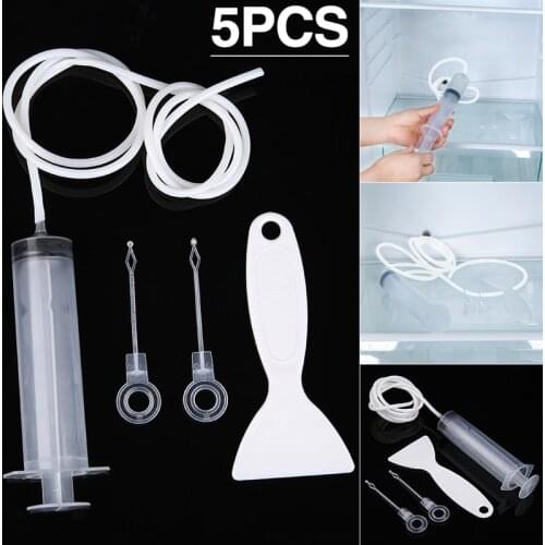 5Pcs Refrigerator Drain Cleaner PVC Cleaning Wash Brush Suction Syringe Hose Water Outlet Cleaning Refrigerator Drain Hole Tool