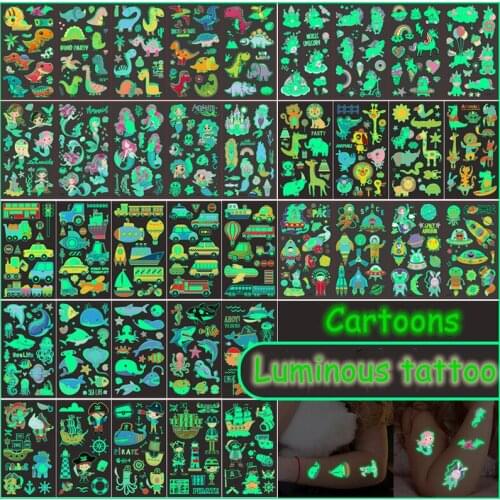 5pcs/lot Luminous Face Temporary Tattoo Color Unicorn Mermaid Dinosaur Tattoo Child Cute Tattoo Sticker Body Art Tattoo for Kids