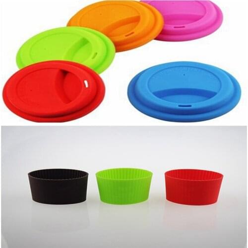 500sets/lot Silicone cup sleeve with lids Set Healthy silicone cover and wraps silicone mug lids cup sleeves