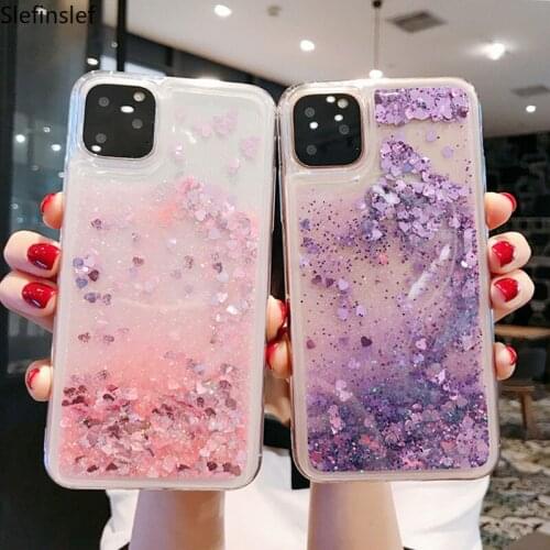Glitter Bling Love Heart Powder Sequins Liquid Cover Phone Case For iPhone 11 Pro MAX X XS XR MAX Quicksand Soft Edge Back Coque