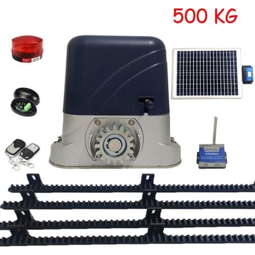 DC24V 500kg Driven Gear Automatic Solar Sliding Gate Operator Opener With 4m Nylon Racks 1 Flash Light 1 Pair Of Photocells