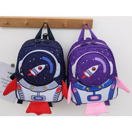 Children School Bag Cartoon 3D Rocket Kids Anti-loss Rope Backpack Daily Bagpack for Children Outdoor School Accessories