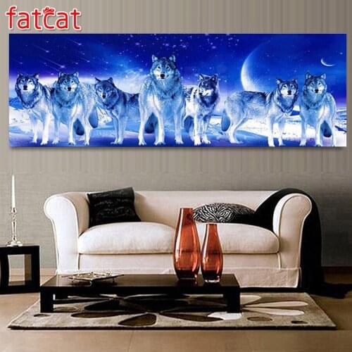 FATCAT large 5D Diy Daimond Painting Moon snow wolf animal Full Square Round Drill Rhinestone Embroidery Art home decor AE1693