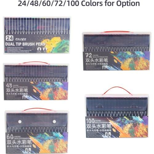 24/48/60/72/100PCS Dual Tip Brush Pens Fineliner Brush Tip Art Markers Colored Pens for Children Adults Drawing School Supplies