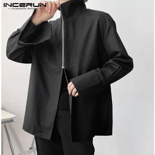 INCERUN New Fashion Men Shirt Solid Color Lapel Long Sleeve Zipper Personality Casual Tops 2021 Streetwear Loose Camisas S-5XL 7