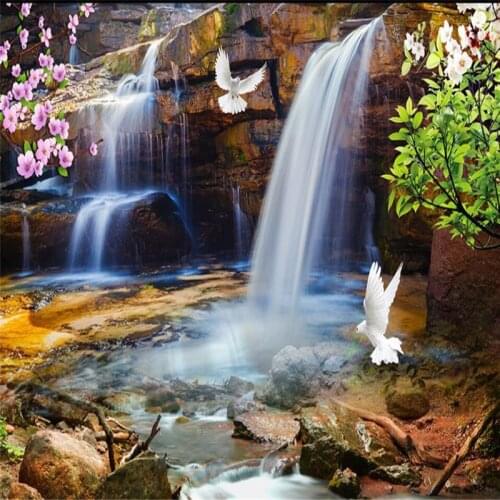 Beibehang Beautiful waterfalls water rich natural landscape TV background wall custom large fresco green wallpaper