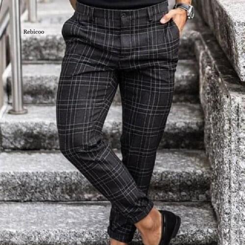 Summer Men Plaid Pants Casual Elastic Long Trousers For Male Sporting Breathable Work Pant Mens With Plus Size