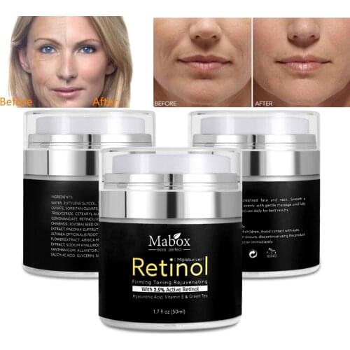 Mabox 2.5% Active Retinol Whitening Cream Moisturizer Face Anti Aging Acne Hyaluronic Acid Vitamin E And Green Tea Skin Care