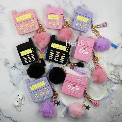 3D cute Lxuxry Retro mobile phone design tide brand silicone Earphone case for Apple AirPods 2 Bluetooth Headset cover coque