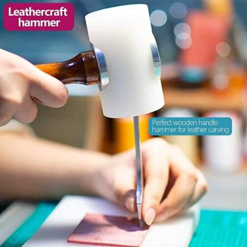 Wooden Handle Nylon Hammers Mallet, Leathercraft Carving Hammers Sew Leather Cowhide Tool Kit for Leathercraft Working DIY Beat