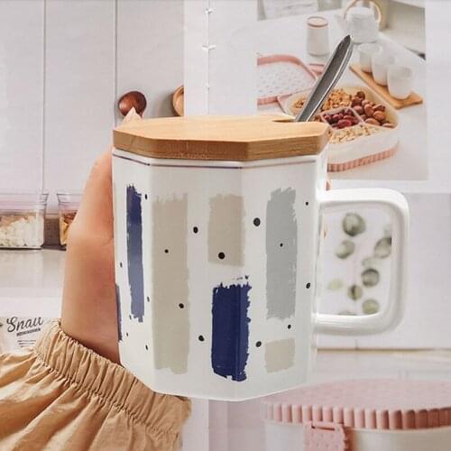 Nordic Ins Gold Circled Mug With Lid Spoon Light Luxury Creative Personality Trendy Water Cup Household Ceramic Coffee Mug