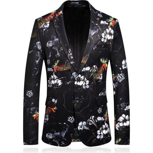 New Mens Fashion Printed Casual Jacket Mens Korean Style Trendy Personality Nightclub Slim Small Suit