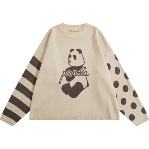 Original Design Long Sleeves Autumn Winter New Women Pullover Sweater Cute Panda Dot Stripe Preppy Style Sweet Knitwear Top Girl