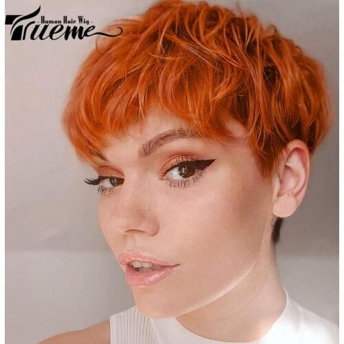 Trueme Short Human Hair Wig Textured Pixie Cut Human Hair Wigs For Black Women Short Modern Highlight Waves Pixie Cut Full Wig