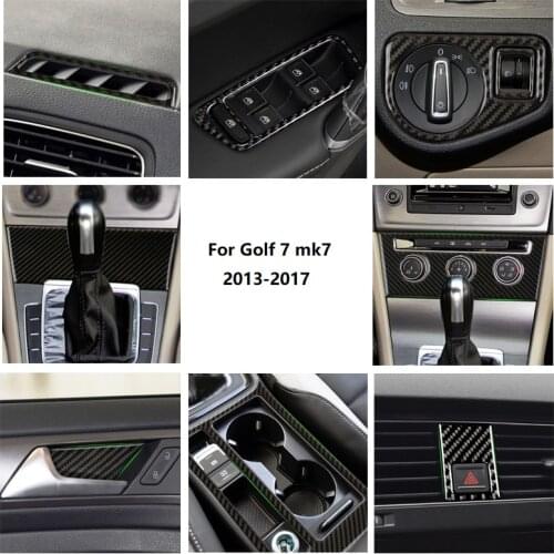 Real Carbon Fiber Car Interior Air Condition Head Light Water Cup Window Lift Gear Shift Panel Cover For VW Golf 7 MK7 VII 13-17