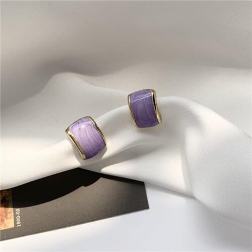 New Korean Exquisite Trendy Simple Enamel Purple C Round metal Stud Earrings For Female Daily jewelr Accessories