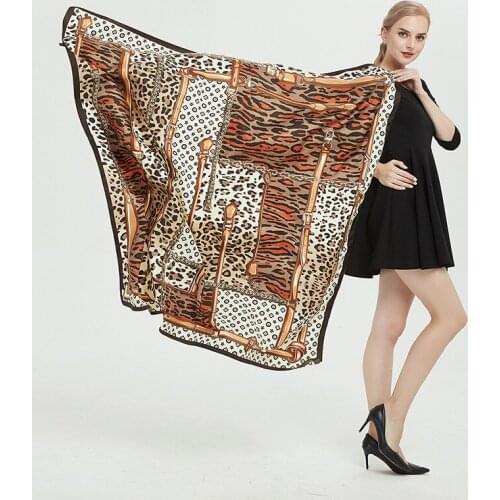 KOI LEAPING new Fashion women Scarf 100% silk Scarf Leopard star Printing 130*130 Square scarf Decoration Headdress Gift Shawl