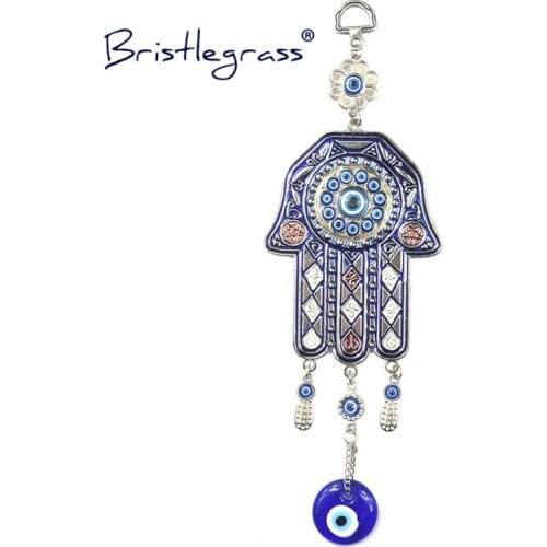 BRISTLEGRASS Turkish Blue Evil Eye Hamsa Hand Flower Amulet Lucky Charm Wall Hanging Pendants Pendulum Blessing Protection Decor