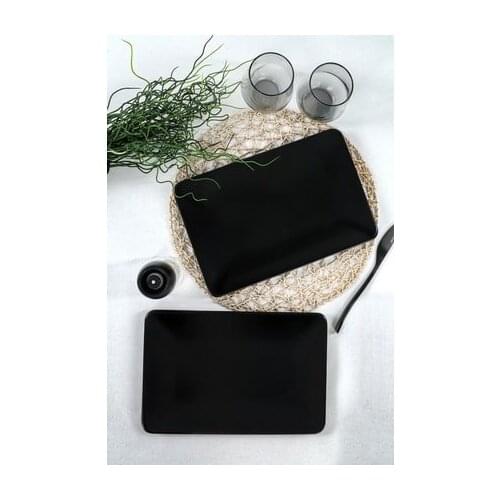 Siyah beyaz mat dikdörtgen servis tabağı kayık tabak desensiz 33x21 cm solmaz mikrop barındırmaz makinede yıkanabilir