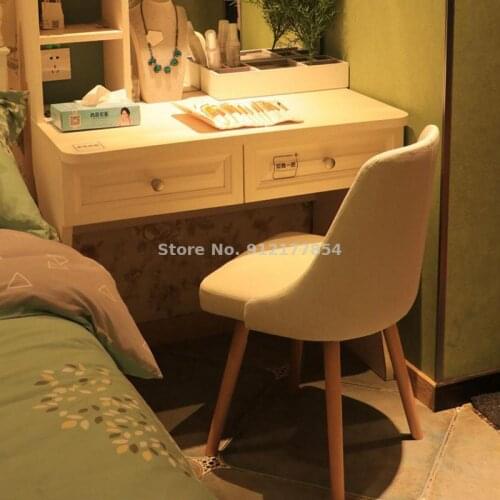 Nordic solid wood backrest chair bedroom girl home net red makeup stool dressing table modern minimalist ins style