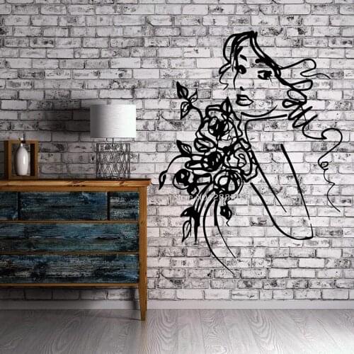 Unique Vinyl Decal Sexy Young Girl Face Sketch with Flowers Wall Art Mural Sticker Creative Wall Interior Decor Wallpaper LC1549