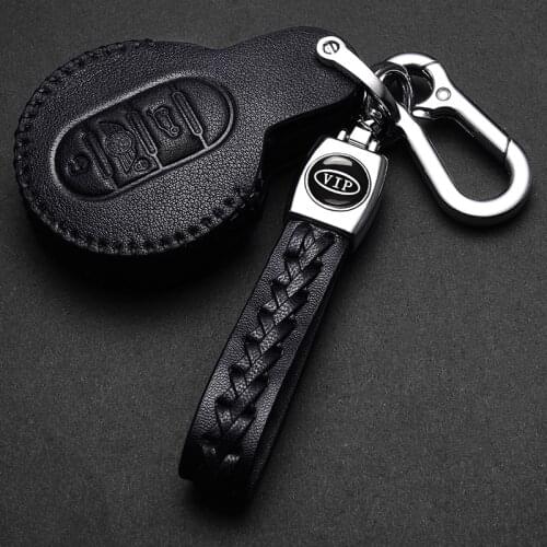 Top Layer Leather Car Key Case Cover Shell For Bmw Mini Cooper Clubman Countryman R55 R56 R57 R58 R59 R60 Car Key Ring Keychain