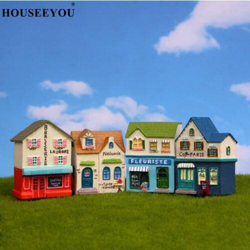 Japanese Leisure Cottages House Miniatures Garden Moss Flower Pot Decoration Building Statue Resin Craft Doll Ornaments