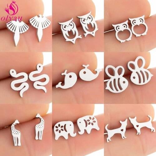Womens Elegant Snake Elephant Cute Puppy Stud Earrings Unusual Stainless Steel Ladies Gold Black Earrings Gifts for Girls 2020