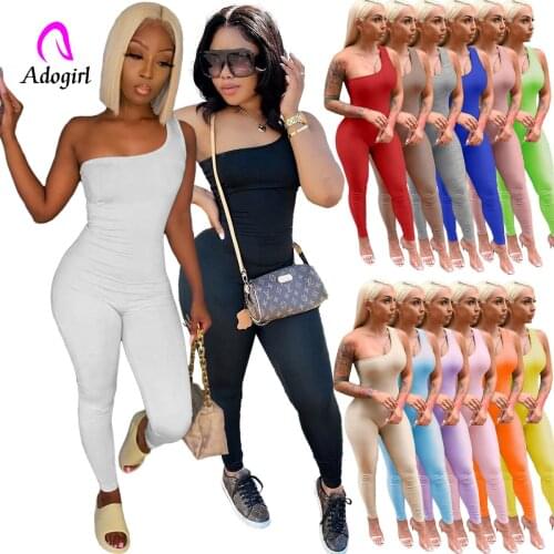 Fitness Women Rompers Sleeveless One Shoulder Skinny Jumpsuits 2021 Autumn Sexy Night Club Party One Piece Workout Activewears